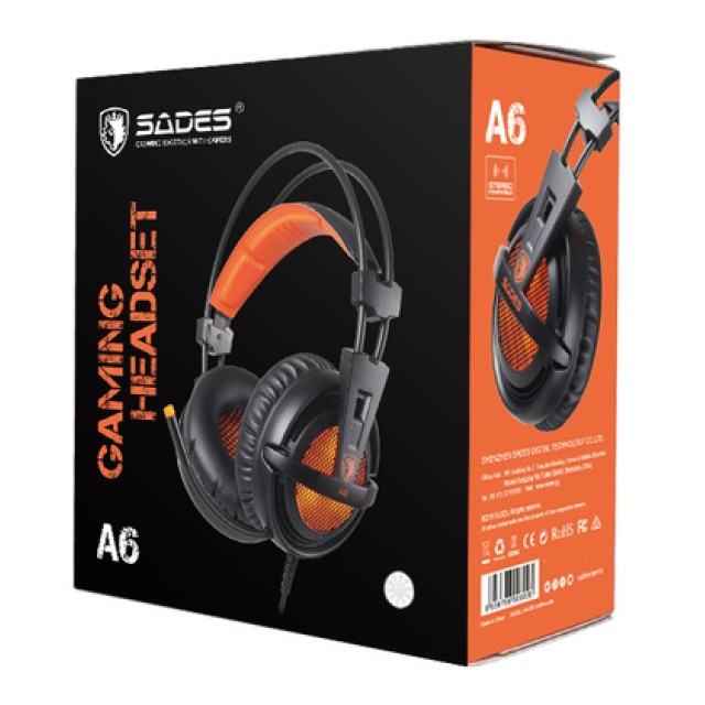 SADES Gaming Headset A6, multiplatform, USB, LED, μαύρα