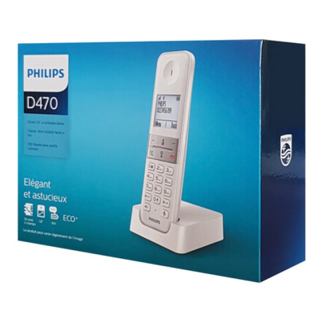 PHILIPS ασύρματο τηλέφωνο D4701W/34, με ελληνικό μενού, λευκό