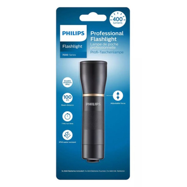 PHILIPS επαγγελματικός φακός LED SFL7000T-10, 7000 series, 400lm, μαύρος