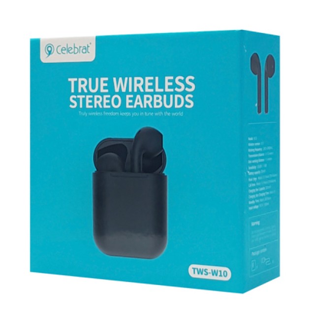 CELEBRAT earphones με θήκη φόρτισης W10, True Wireless, 30/300mAh, μαύρα