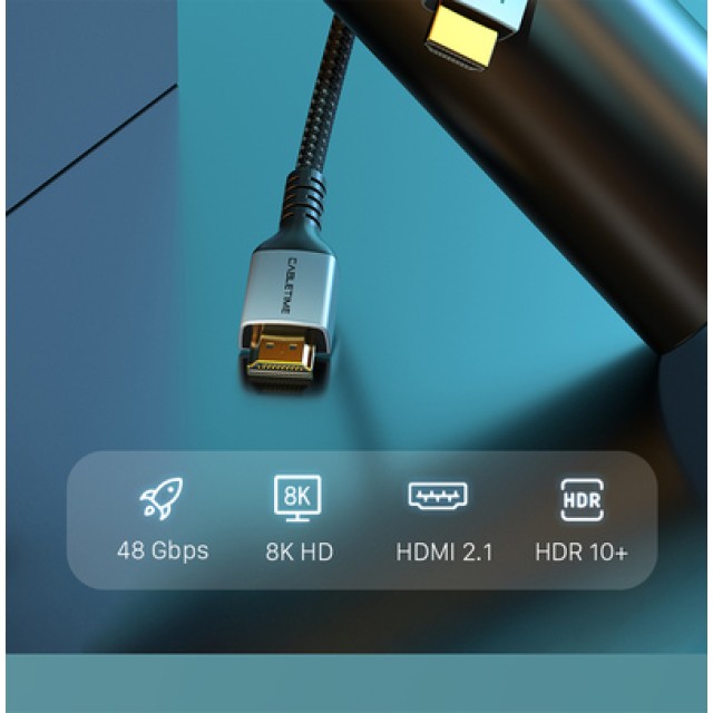 CABLETIME καλώδιο HDMI 2.1 CT-HM8K, 8K/60Hz, 48Gbps, 28AWG, 1m, μαύρο