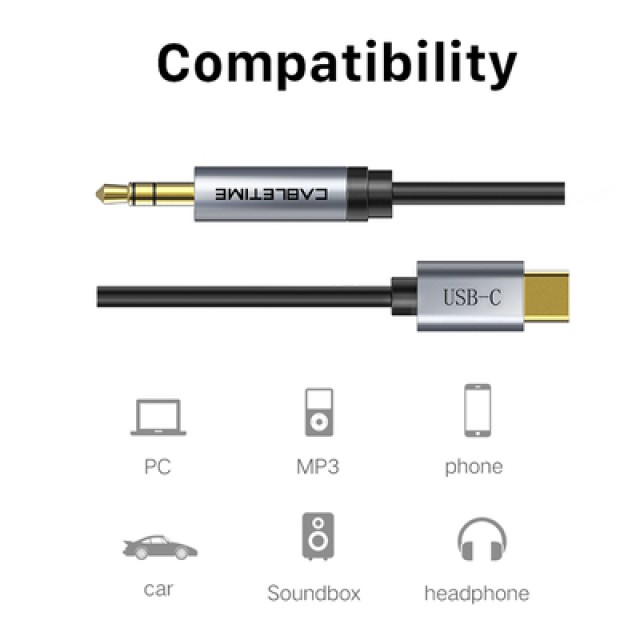 CABLETIME καλώδιο USB-C σε 3.5mm CT-CMAUDIO, AUX, 1.8m, μαύρο