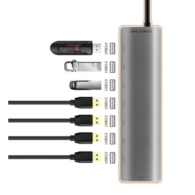 CABLETIME USB-C hub C160, 7x USB, 5Gbps, 0.15m, ασημί