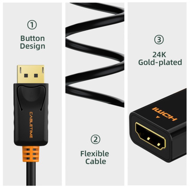 CABLETIME αντάπτορας DisplayPort σε HDMI CT-01G4K, 4K, μαύρος