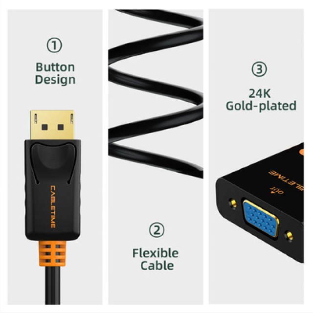 CABLETIME αντάπτορας DisplayPort σε VGA AV586, 1080p/60Hz, μαύρος