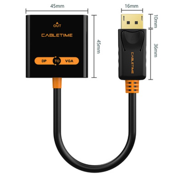 CABLETIME αντάπτορας DisplayPort σε VGA AV586, 1080p/60Hz, μαύρος