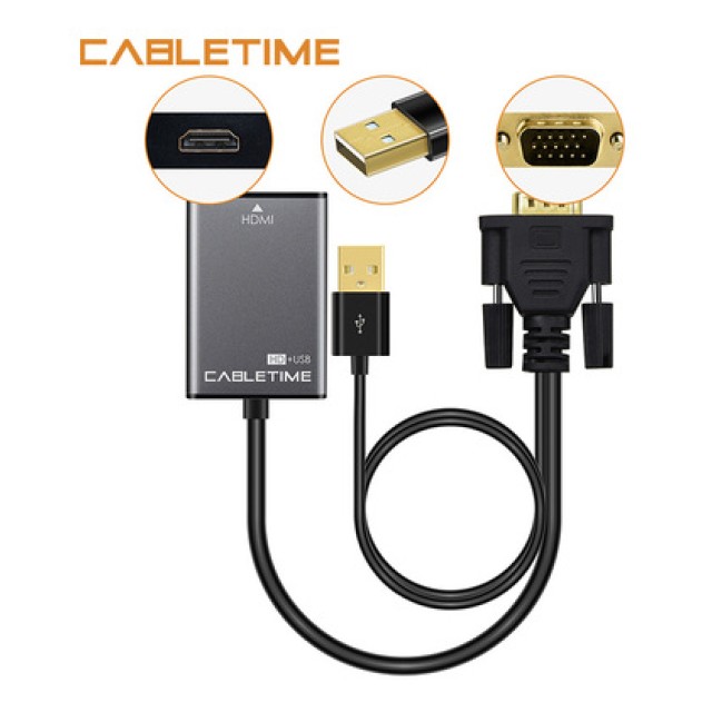 CABLETIME αντάπτορας HDMI σε VGA CT-VGAH με USB, 1080p, 0.15m, μαύρος