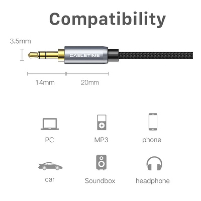 CABLETIME προέκταση καλωδίου ήχου 3.5mm CT-P11F, AUX, 1.8m, μαύρο