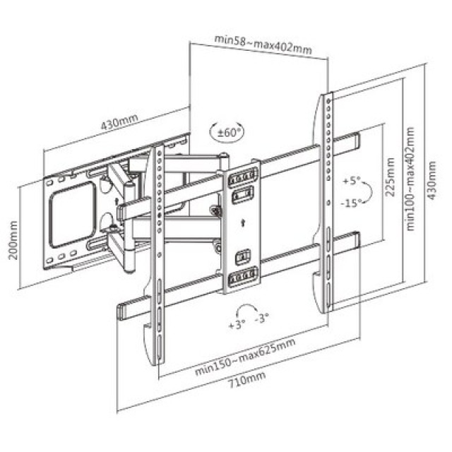 BRATECK επιτοίχια βάση LPA69-466 για τηλεόραση 37-80", full motion, 60kg