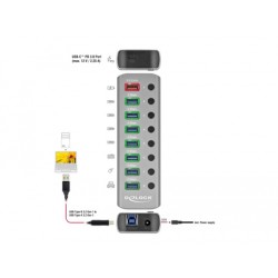 DELOCK USB hub 63264 με διακόπτες, 9x θυρών, 5Gbps, 12V/2.25A PD, γκρι