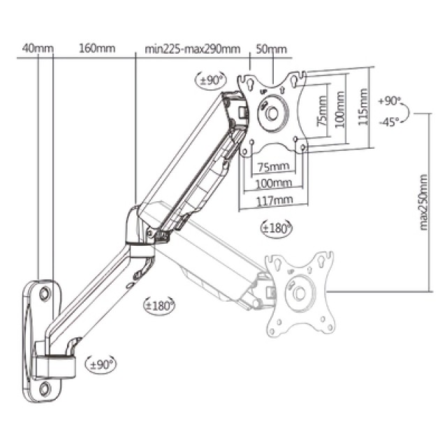 BRATECK επιτοίχια βάση LDA32-112, για οθόνη 17"-32", 9kg