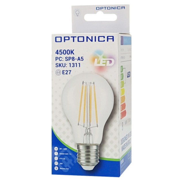 OPTONICA LED λάμπα A60 Filament 1311, 8W, 4500K, E27, 810lm