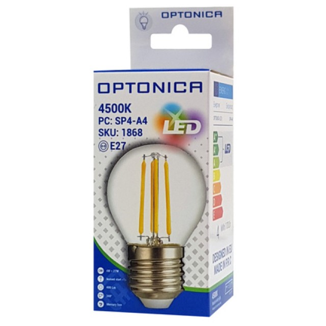 OPTONICA LED λάμπα G45 Filament 1868, 4W, 4500K, E27, 400lm