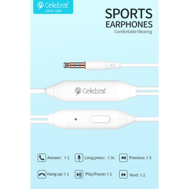 CELEBRAT earphones με μικρόφωνο G7, 3.5mm σύνδεση, Φ10mm, 1.2m, μαύρα