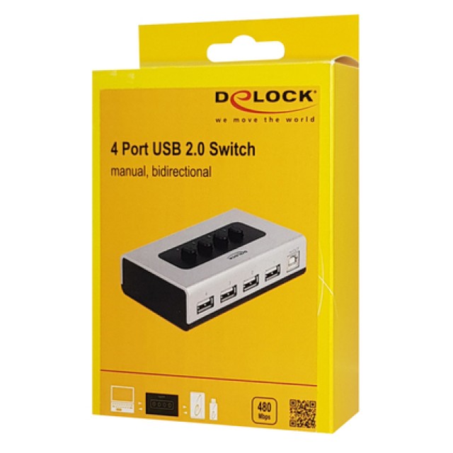 DELOCK USB switch 87762 σε USB Type B, 4 σε 1, bidirectional, ασημί