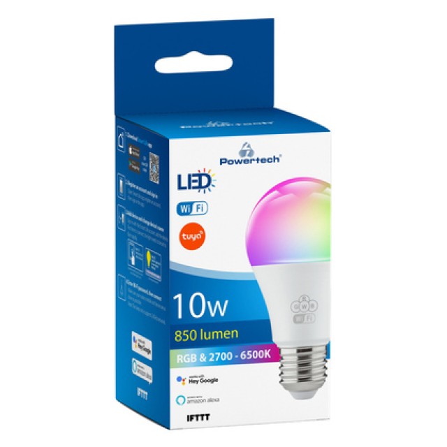 POWERTECH Smart λάμπα LED E27-013, Wi-Fi, 10W, E27, RGB 2700-6500K POWERTECH Smart λάμπα LED E27-013, Wi-Fi, 10W, E27, RGB 2700-6500K