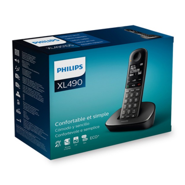 PHILIPS ασύρματο τηλέφωνο XL4901DS/34, με ελληνικό μενού, μαύρο