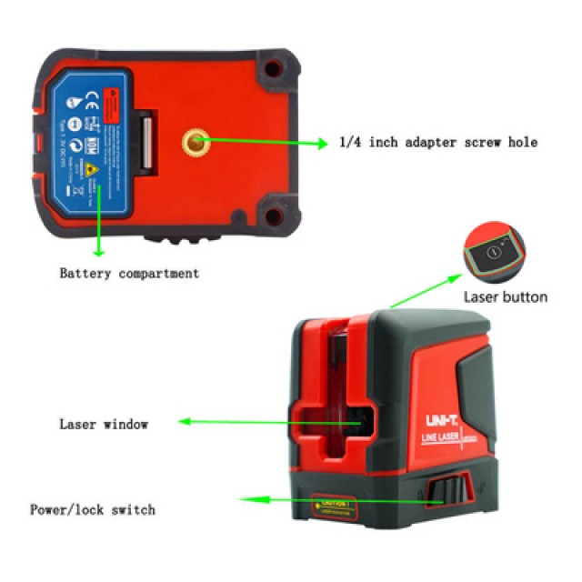 UNI-T γραμμικό αλφάδι laser LM570LD-II, με πράσινη δέσμη 2 ακτίνων