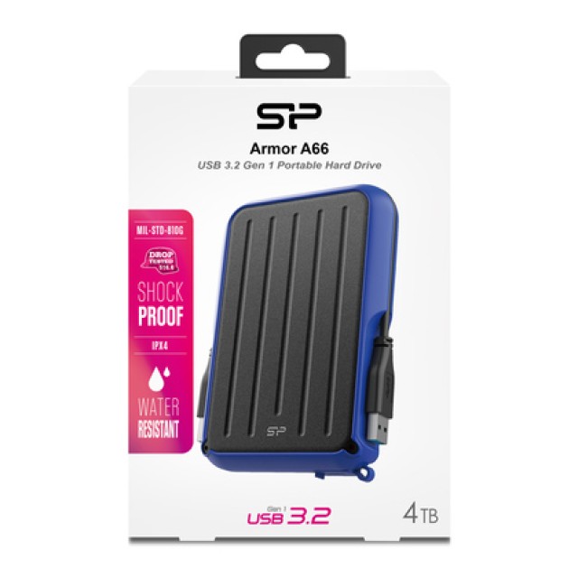 SILICON POWER εξωτερικός HDD Armor A66, 4TB, USB 3.2, μπλε