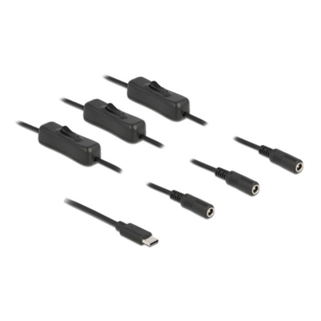 DELOCK καλώδιο USB Type-C σε 3x DC 5.5 x 2.1mm 86801, 1m, μαύρο DELOCK καλώδιο USB Type-C σε 3x DC 5.5 x 2.1mm 86801, 1m, μαύρο