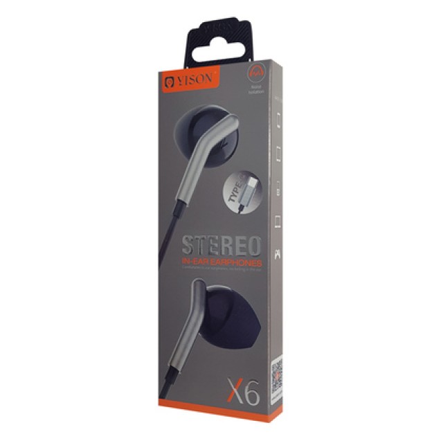 YISON earphones με μικρόφωνο X6, USB-C σύνδεση, Φ12mm, 1.2m, μαύρα