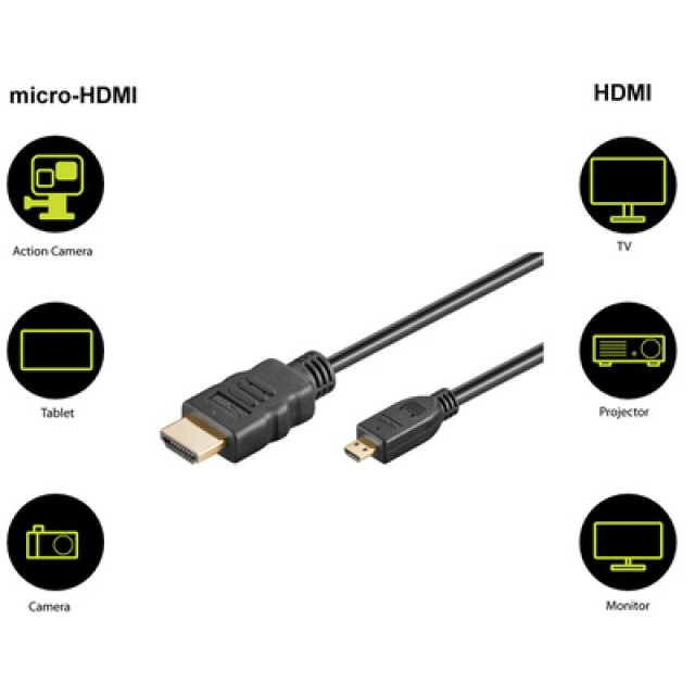 GOOBAY καλώδιο micro HDMI σε HDMI 53786 με Ethernet, 4K/60Hz, 3m, μαύρο