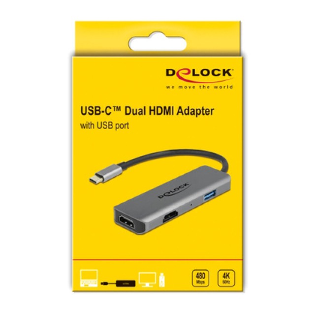 DELOCK docking station 87780, 3 θυρών, USB-C σύνδεση, 4K, MST, γκρι