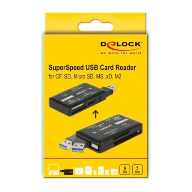 DELOCK USB 3.2 card reader 91758 για CF/SD/Micro SD/MS/M2/xD, μαύρο