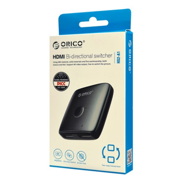 ORICO HDMI switch HS2-A1, 2 σε 1, 4K/60Hz, bi-directional, γκρι