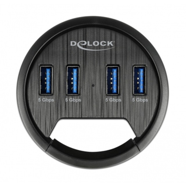 DELOCK USB hub 64153, 4x θυρών, 5Gbps, Φ60mm, USB σύνδεση, μαύρο