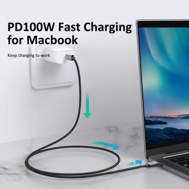 CABLETIME καλώδιο USB-C CT-C160 Thunderbolt3, 100W 40Gbps, 5K, 1m, μαύρο