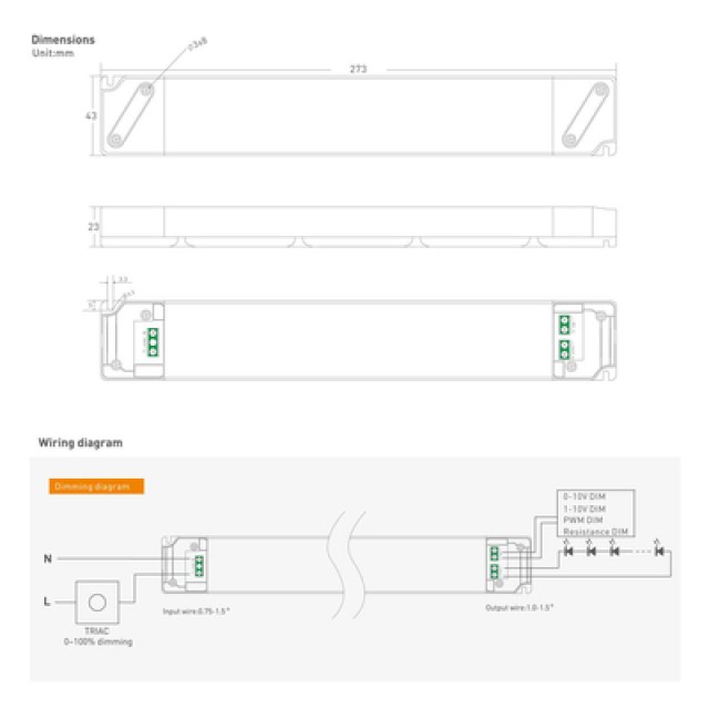 YSD τροφοδοτικό DC 100WUGP-12, 12VDC, 100W, 8.3A, IP20, dimmable