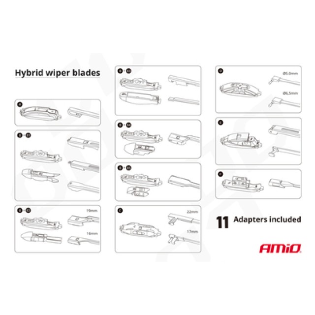 AMIO υαλοκαθαριστήρας Hybrid 02203, 16" (400mm), 11 αντάπτορες