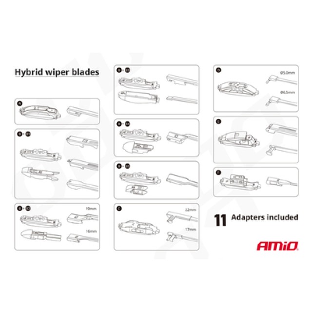 AMIO υαλοκαθαριστήρας Hybrid 02202, 15" (380mm), 11 αντάπτορες