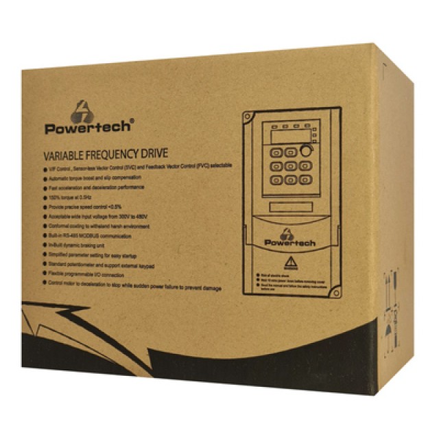 POWERTECH VFD ρυθμιστής στροφών PT-A37G-T43P3P, 3.7KW, 3Ph