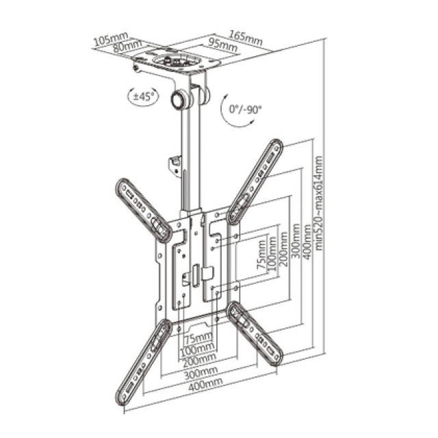 BRATECK βάση οροφής LCD-CM344 για τηλεόραση 23"-55", έως 20kg