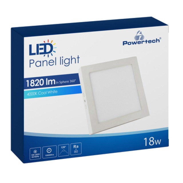 POWERTECH LED panel PAN-0004, 18W, 22.5 x 2.8cm, 4000K, 1820lm, λευκό