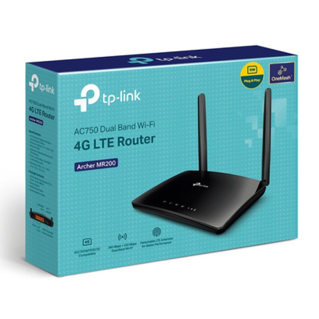 TP-LINK router Archer MR200, 4G LTE, Wi-Fi 750Mbps AC750, Ver. 5.2