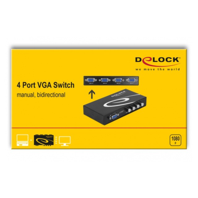 DELOCK VGA switch 87635, 4 σε 1, 1080p, bidirectional, μαύρο