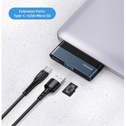 USAMS USB hub US-SJ491 με card reader, 2x θυρών, 5Gbps, 60W, USB-C, γκρι