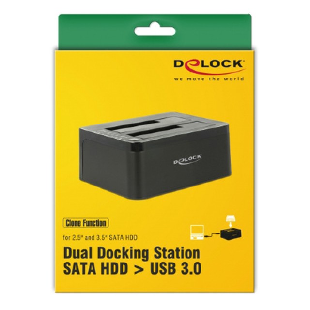 DELOCK docking station 62661, clone function, 2x HDD/SSD, 6Gb/s, μαύρο