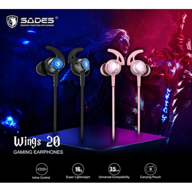 SADES gaming earphones Wings 20 με μικρόφωνο, 3.5mm, Φ12mm, 1.2m, ροζ