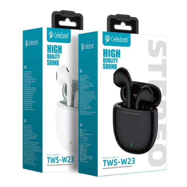 CELEBRAT earphones με θήκη φόρτισης TWS-W23, True Wireless, Φ13mm, λευκά