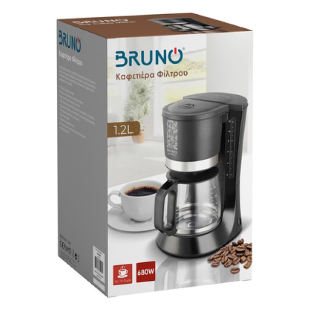 BRUNO καφετιέρα φίλτρου BRN-0086, 680W, έως 12 φλυτζάνια, 1.2L, μαύρη