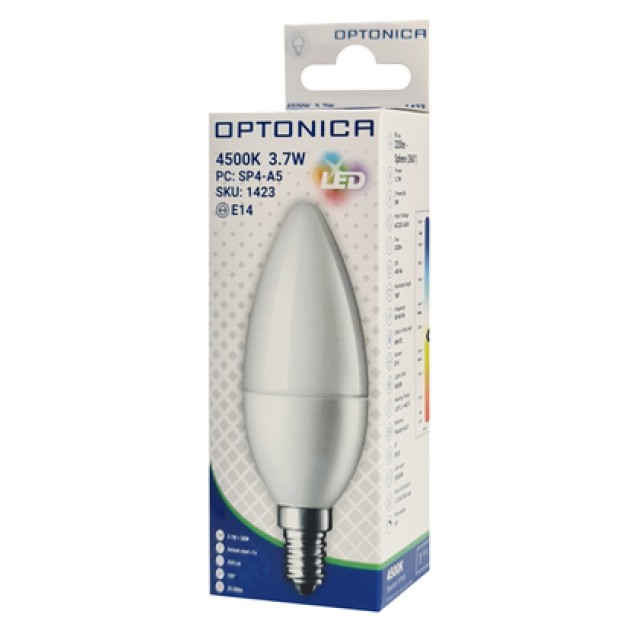 OPTONICA LED λάμπα candle C37 1423, 3.7W, 4500K, E14, 320lm