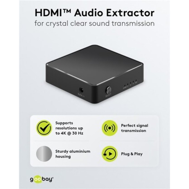 GOOBAY HDMI audio extractor 58469, 4K/30Hz, μαύρο