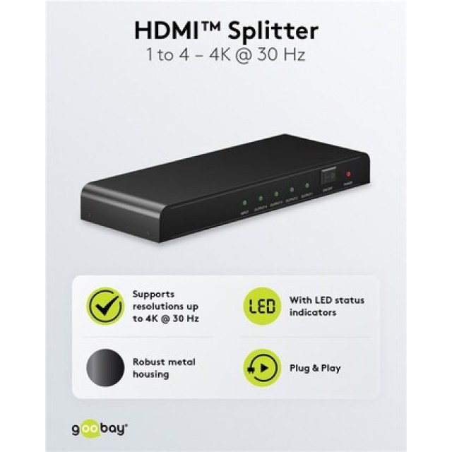 GOOBAY HDMI splitter 58482, 4 σε 1, 4K/30Hz, μαύρο