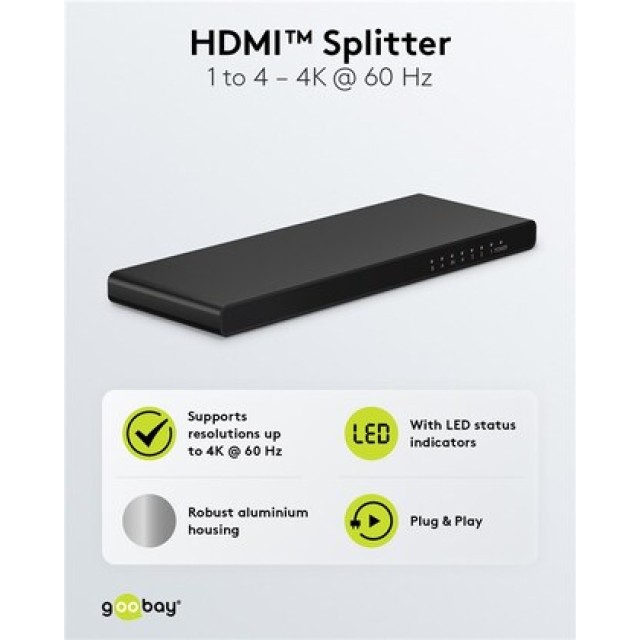 GOOBAY HDMI splitter 58483, 4 σε 1, 4K/60Hz, μαύρο