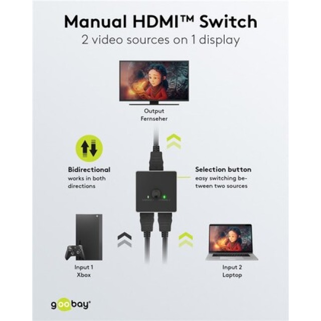 GOOBAY HDMI switch 58486, 2-in σε 1-out, 4K/60Hz, μαύρο