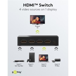 GOOBAY HDMI switch 58489 με τηλεχειριστήριο, 4 σε 1, 4K/60Hz, μαύρο